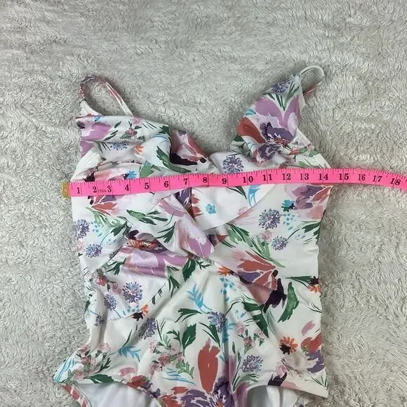 LC Lauren Conrad flirty ruffle floral print one piece swimsuit, med - Picture 5 of 8